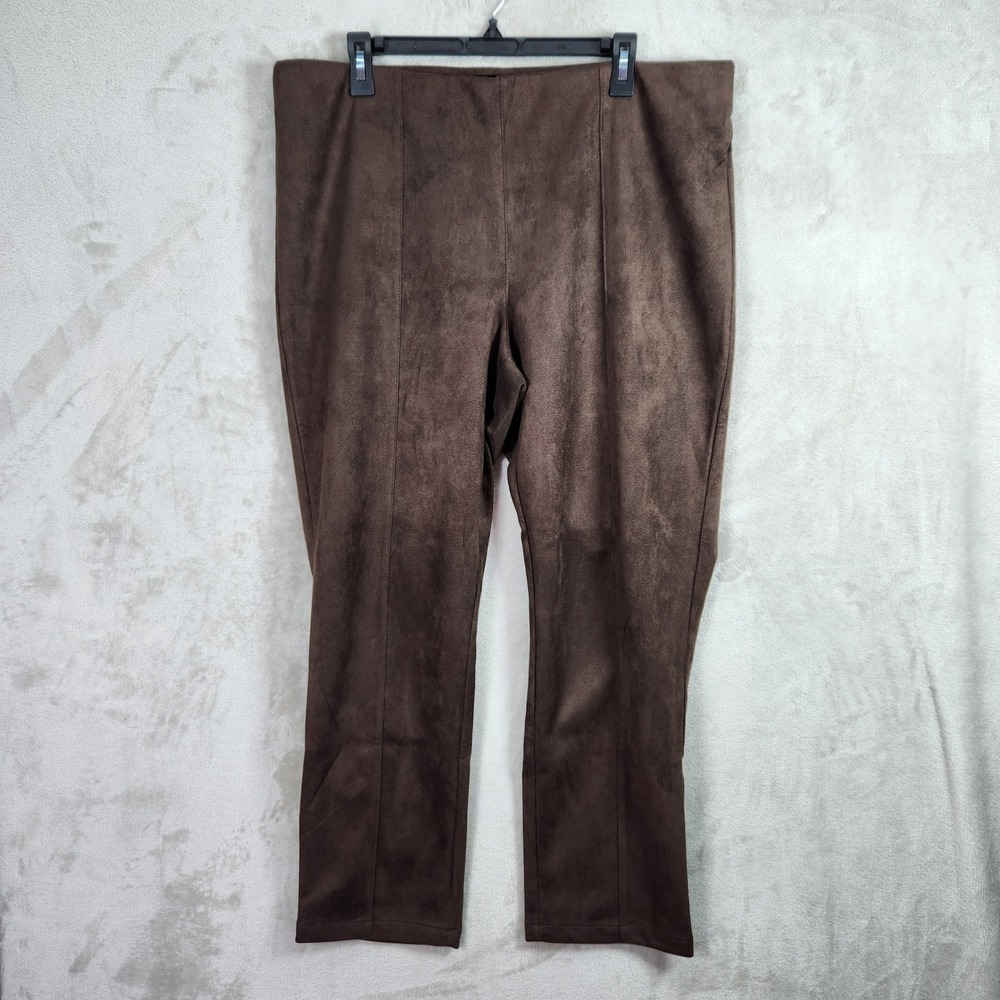 Denim & Co Womens Large Dark‎ Chocolate Faux Suede Slim Straight Pant A666776